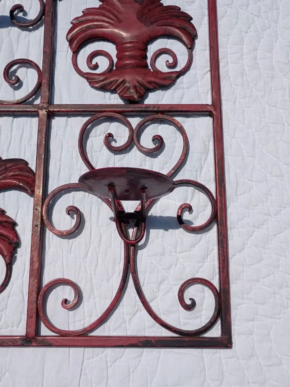 Metal Fleur De Lis Wall Candle Holder Sconce Tuscan Rustic Red Arch Decor 27x16